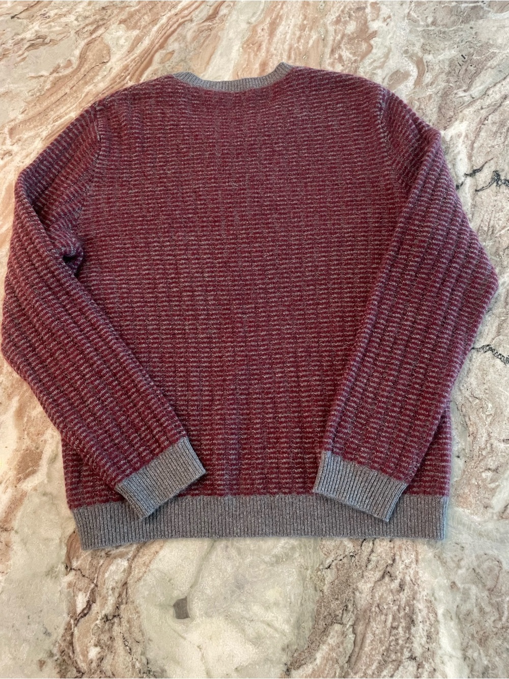 Saks Fifth Avenue Cashmere Sweater Maroon and Grey Striped Mens XL Crewneck - Picture 3 of 12